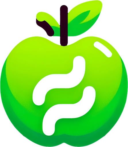 a white " ^" on a green apple..
Single Game Texture. In-Game asset. 2d. Blank background. High contrast. No shadows.