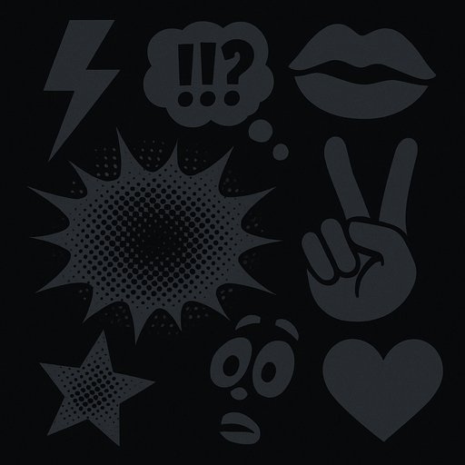 Black popart background. Only dark colors. Lots of pop art reference
In-Game asset.  2d.  High contrast.  No shadows