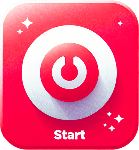 A start button. White on Red..
Single Game Texture. In-Game asset. 2d. Blank background. High contrast. No shadows.