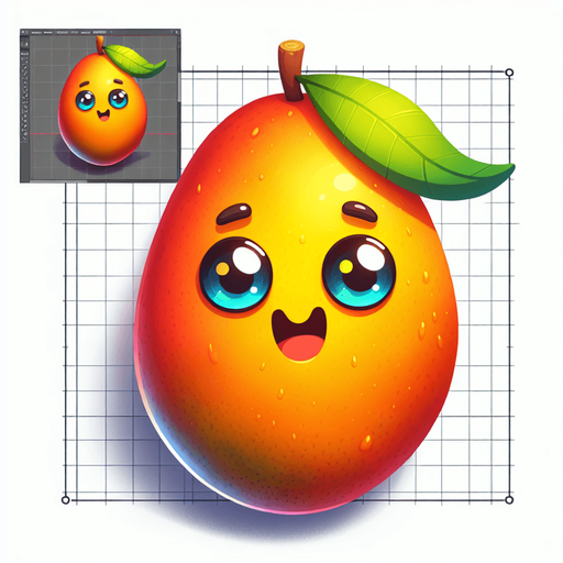 mango fruit  with eye and mouth animation..
Single Game Texture.  In-Game asset.  2d.  Blank background.  High contrast.  No shadows
