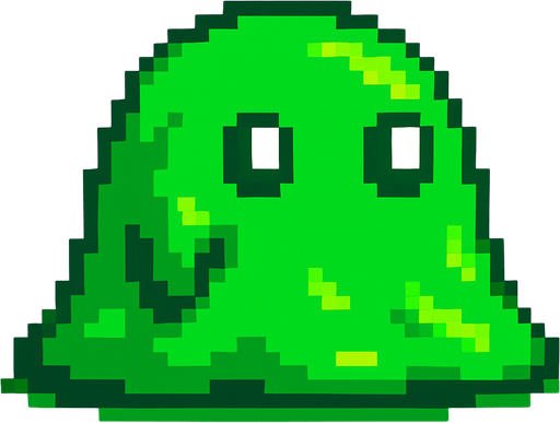 Slime verde, pixelart.
In-Game asset.  2d.  High contrast.  No shadows