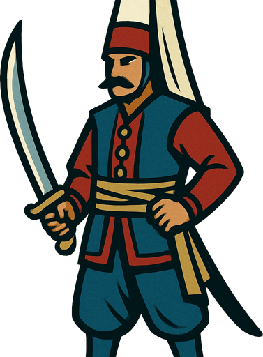 Kılıçlı yeniçeri.
In-Game asset.  2d.  High contrast.  No shadows