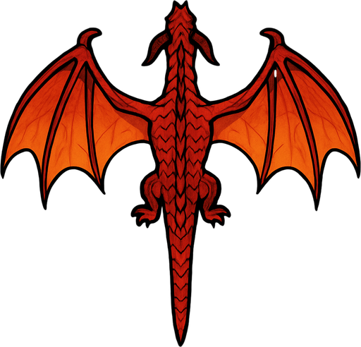 Üstten görünen 2D bir ejder sırt kısmı görünsün ve kuyruğu düz kanatları 75% açık olsun.
In-Game asset.  2d.  High contrast.  No shadows