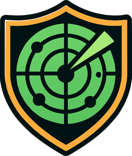 A shield with radar.
In-Game asset.  2d.  High contrast.  No shadows
