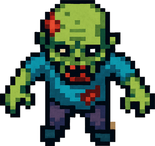 Zombie desde arriba estilo rpg, pixelart.
In-Game asset.  2d.  High contrast.  No shadows