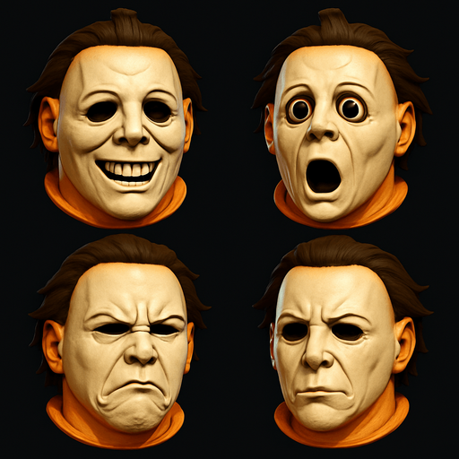 3D Scary but funny face meme Michael Myers halloween. different faces look. only face
In-Game asset.  3D.  High contrast.  No shadows. only face