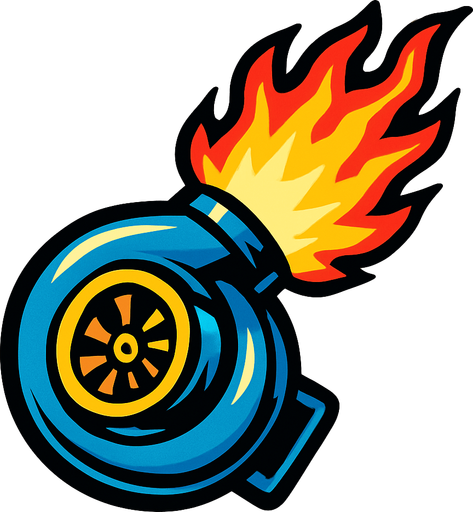 un propulsor turbo de carreras que expulse fuego con perspectiva hacia arriba
In-Game asset.  2d.  High contrast.  No shadows