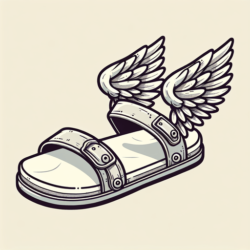 Sandal flying with wings.
Single Game Texture. In-Game asset. 2d. Blank background. High contrast. No shadows.