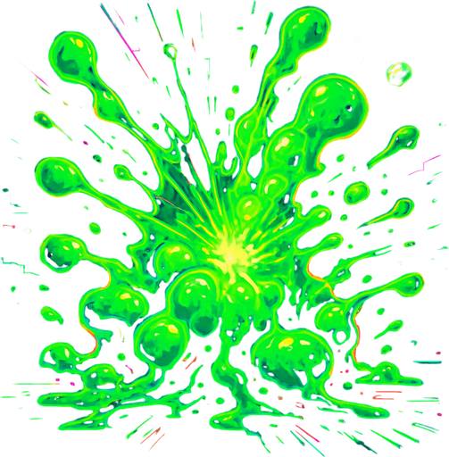 Liquid toxin explosion. With cyberpunk + abstract style. HD colors. Green color.
In-Game asset.  2d.  High contrast.  No shadows