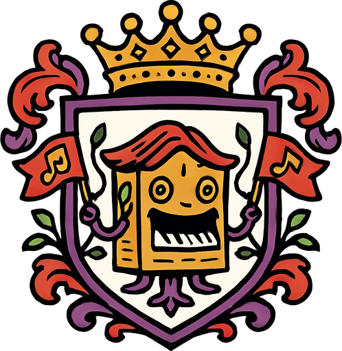 RoyalCrest de una Sala de Conciertos Viviente.
In-Game asset.  2d.  High contrast.  No shadows