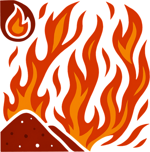 Crea la parte inversa de una carta que representa el elemento fuego, no debe tener texto ni espacio vacío, deben ser flamas y montículos rojos en la parte inferior