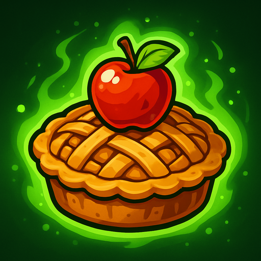 apple pie with green aura.
In-Game asset.  2d.  High contrast.  No shadows