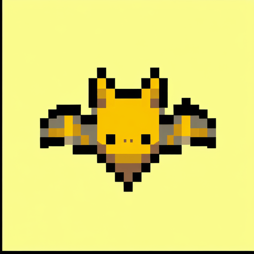 yellow bat.
Single Game Texture. In-Game asset. 2d. Blank background. High contrast. No shadows.
