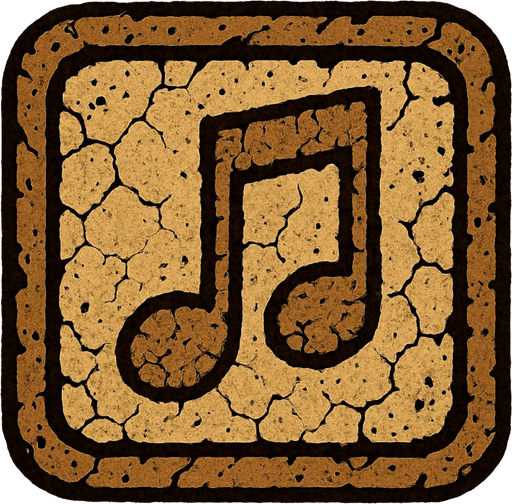 Generame una boton con dentro de forma de una nota musical con efectos de tierra.
In-Game asset.  2d.  High contrast.  No shadows