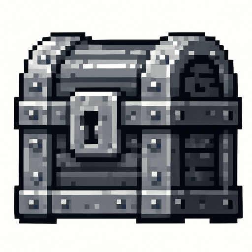 2d pixel bir demir hazine kutusu.
In-Game asset.  2d.  High contrast.  No shadows