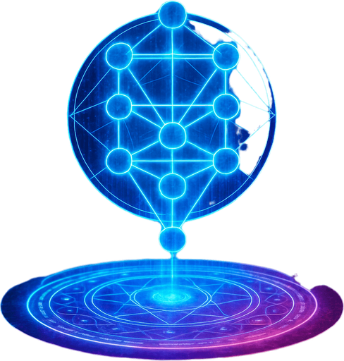 Magical spell effect 3d cyberpunk hologram sacred geometry diagram tree of life