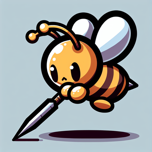 chibi vertical image of bee. dived down attack with spear sting 
Single Game Texture.  In-Game asset.  2d.  Blank background.  High contrast.  No shadows