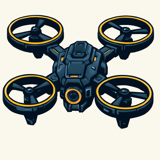 scifi quad copter drone.
In-Game asset.  2d.  High contrast.  No shadows