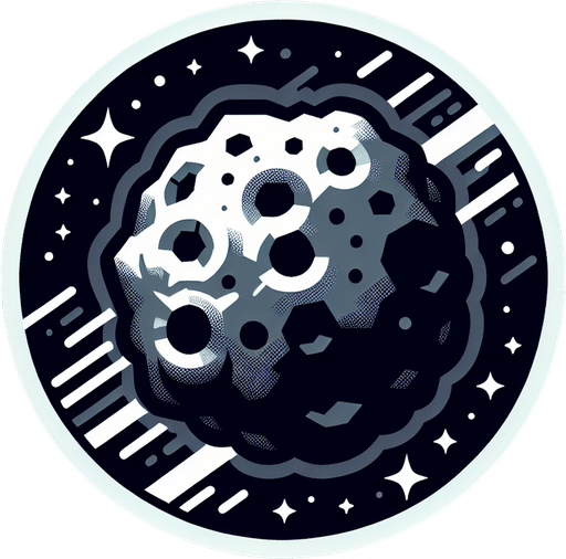 asteroid.
Single Game Texture.  In-Game asset.  2d.  Blank background.  High contrast.  No shadows