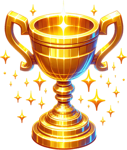 Golden trophy.
Single Game Texture. In-Game asset. 2d. Blank background. High contrast. No shadows.