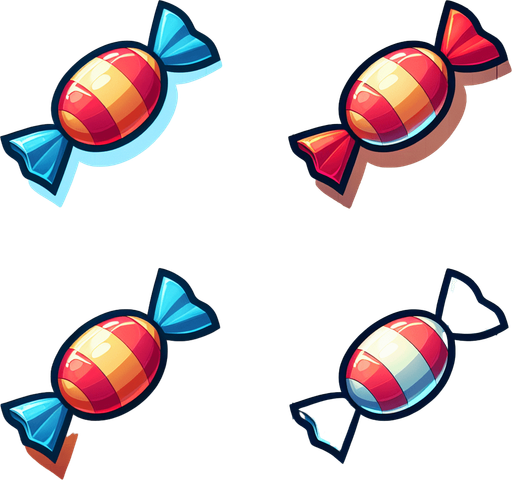 candy.
Single Game Texture. In-Game asset. 2d. Blank background. High contrast. No shadows.