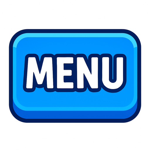 Boton de juego Azul que diga "MENU".
In-Game asset.  2d.  High contrast.  No shadows