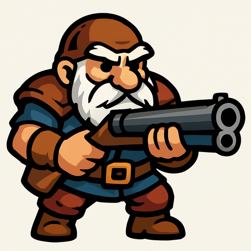 2d sprites old dwarf hold shootgun.
In-Game asset.  2d.  High contrast.  No shadows