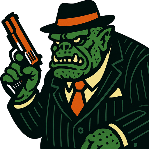 draw a mafia guy like a monster with gun.
In-Game asset.  2d.  High contrast.  No shadows