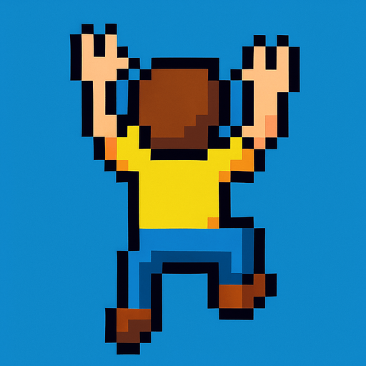 2D bir yere tirmanamak isteyen elleri ve kollari acik pixelart bir insan.
In-Game asset.  2d.  High contrast.  No shadows