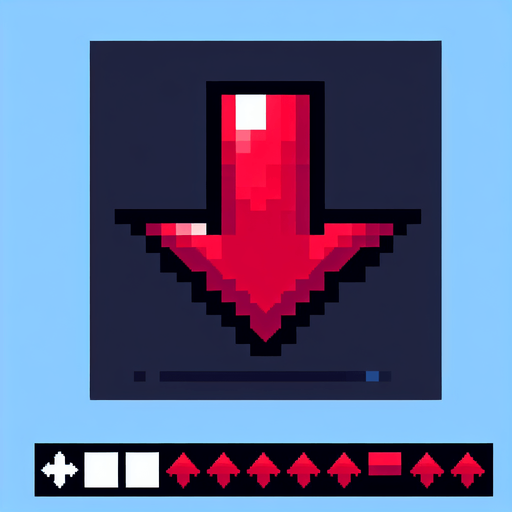 pixel art shape of a red arrow pointing downwards.
Single Game Texture. In-Game asset. 2d. Blank background. High contrast. No shadows.