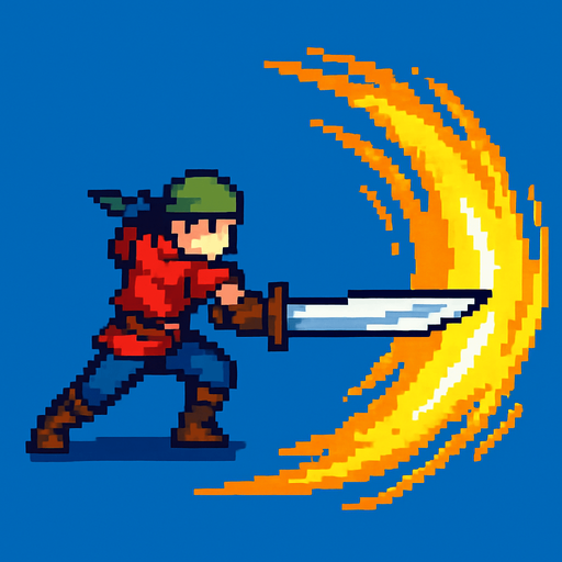 pixel art, swordsman attack, send shockwaves.
In-Game asset.  2d.  High contrast.  No shadows