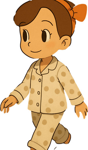 This girl in her pyjamas in her  bedroom going to sleep