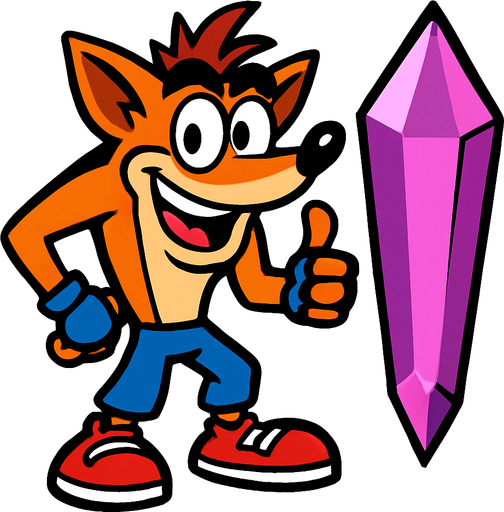 Crash bandicoot,crystal,purple,pink.
In-Game asset.  2d.  High contrast.  No shadows