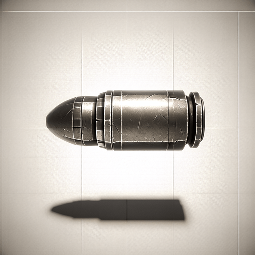 horizontal chinbi gun bullet.
Single Game Texture.  In-Game asset.  2d.  Blank background.  High contrast.  No shadows