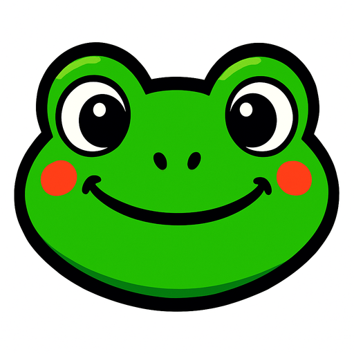Vibrant Green cartoon baby frog face.
Game asset. 2d. Blank background. High contrast. No shadows.