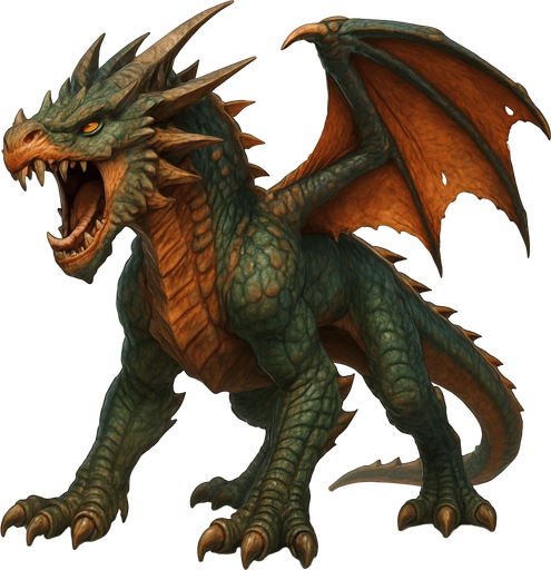 Different standing dragons on four legs, looking down. HD colors. the dragon is opened mouth like he is ready to shout. 
Single Game Texture. In-Game asset. 3D. Blank background. High contrast. No shadows.