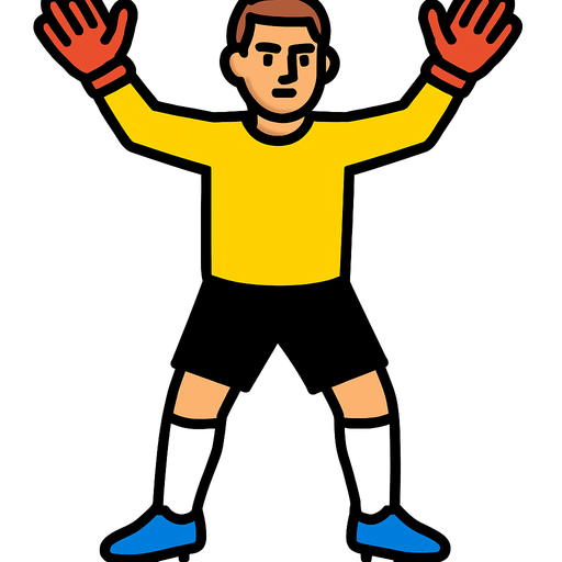 male soccer goalkeeper with hands up and not holding ball 2d ingame asset high contrast no shadows.
In-Game asset.  2d.  High contrast.  No shadows