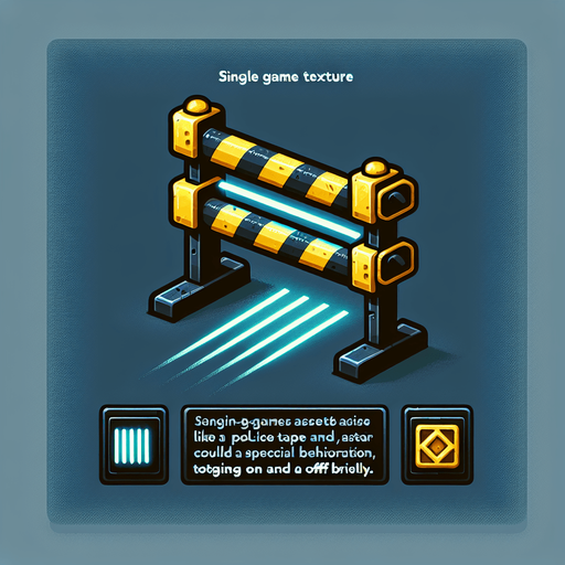 Type	Standard Design	Unique Alternative	Special Behavior
Barrier	Police tape	Laser gate	Briefly toggles on/off.
Single Game Texture.  In-Game asset.  2d.  Blank background.  High contrast.  No shadows