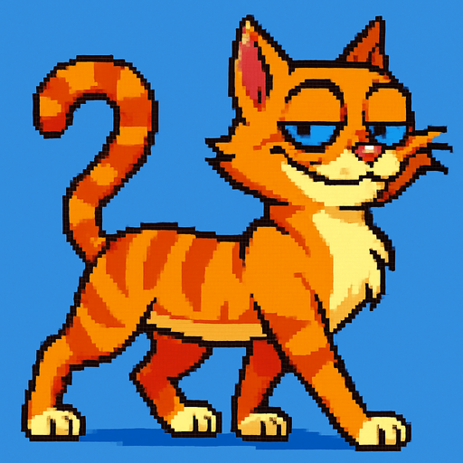 puedes cambiar la posicion de las patas, es decir las que estan atras pasan adelante y viceversa, como si hubiese dado un paso, con el mismo estilo pixel art de la foto original y fondo azul