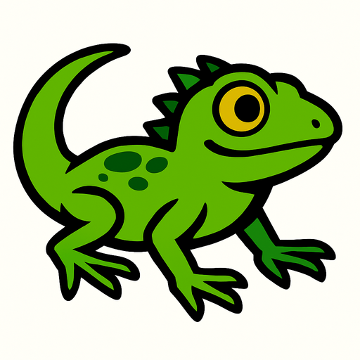 Green lizard.
In-Game asset.  2d.  High contrast.  No shadows