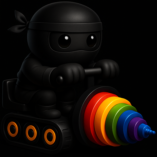 Same image of ninja with dig machine but with different colors. HD colors. black ninja