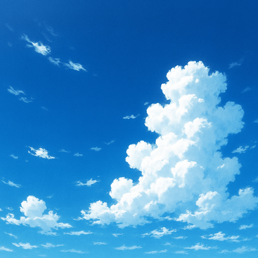 Blue sky with sparse clouds.
In-Game asset.  High contrast. Realistic anime style