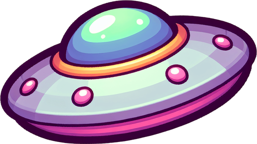 Ufo (летающая тарелка). Мультяшная.
Single Game Texture.  In-Game asset.  2d.  Blank background.  High contrast.  No shadows