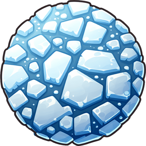 Плоский лед, круглый, мультяшный. Вид сверху.
Single Game Texture. In-Game asset. 2d. Blank background. High contrast. No shadows.