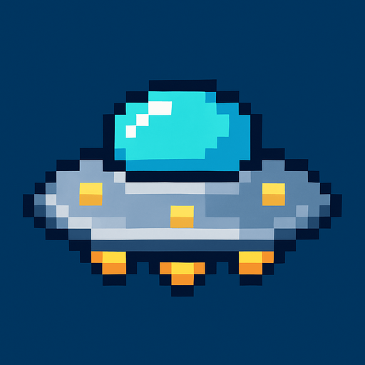 pixel ufo.
In-Game asset.  2d.  High contrast.  No shadows