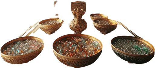 Hall in a luxury oriental castle (with bowls of gems)