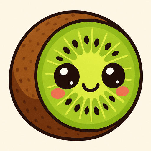 Kiwi Fruta con ojos lindos.
In-Game asset.  2d.  High contrast.  No shadows. Cartoon.