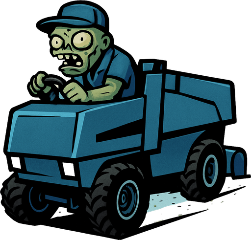 El Zomboni es un zombi de tamaño considerable, vestido con un uniforme de trabajador y conduciendo un vehículo grande y robusto. La máquina suele ser de color azul o similar, con un rodillo en la parte trasera que es lo que esparce el hielo. Su aspecto es bastante imponente, señalando que no es un zombi común..
In-Game asset.  2d.  High contrast.  No shadows