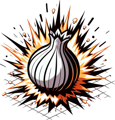 An onion exploding like a bomb.
Single Game Texture. In-Game asset. 2d. Blank background. High contrast. No shadows.