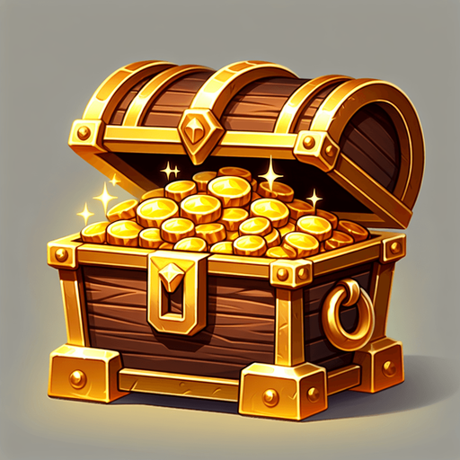 Treasure chest, like kept by the pirates with gold inside.
Single Game Texture. In-Game asset. 2d. Blank background. High contrast. No shadows.